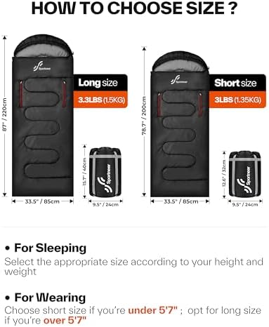 Sportneer Wearable Sleeping Bag for Adults & Kids – Walkable with Arm Zippers, Warm Weather & Cold Waterproof, Compact for Camping, Stadiums, Travel, Backpacking & Car Use