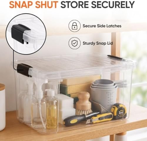 Superio 14.7 Quart Clear Plastic Storage Boxes with Lids, Stackable Organizer Containers, BPA-Free Storage Bins for Home, Office, School & Dorm, 6 Pack