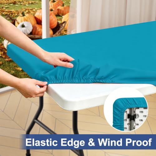 homing Rectangle Table Cloth Cover 4 Foot Teal Elastic Fitted Tablecloth