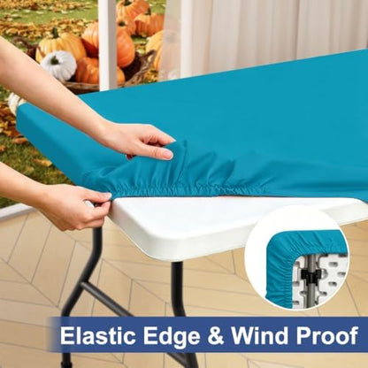 homing Rectangle Table Cloth Cover 4 Foot Teal Elastic Fitted Tablecloth