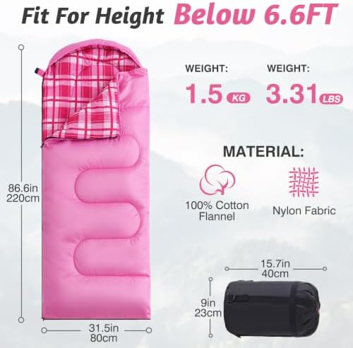 Uniqwamer Sleeping Bag for Adults Kids - 4 Seasons Cold & Warm Weather Flannel Camping Sleeping Bags, Lightweight & Waterproof 45°F Sleeping Bag for Camping Hiking Outdoor Travel