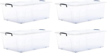Superio Storage Bins with Lids, Clear Plastic Containers for Organizing, Stackable Totes, BPA Free, Odor Free, Organizer Boxes for Home, and Dorm (4 Pack, 32 Quart)