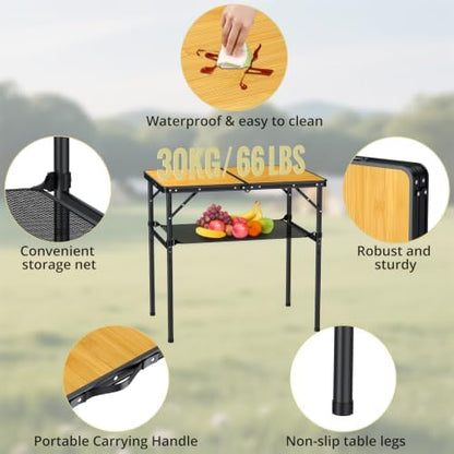 Anbte 3ft Folding Camping Table Max 29.5", 2 Adjustable Height, Yellow