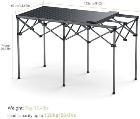 Anbte Heavy-Duty Roll Up Camping Table, Support 264 lbs, 48” x 24”, Black