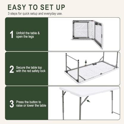 HULKFIT 4 Foot Folding Table, White