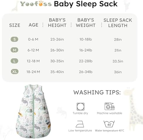 Yoofoss Baby Sleep Sack 18-24 Months Organic Cotton TOG 2.5 2-Way Zipper