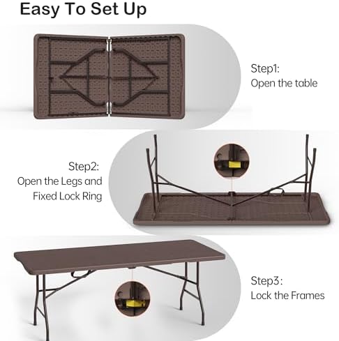 VSOAEIL 6 Foot Folding Table 2 Pack, 6 FT Foldable Plastic Table Heavy Duty