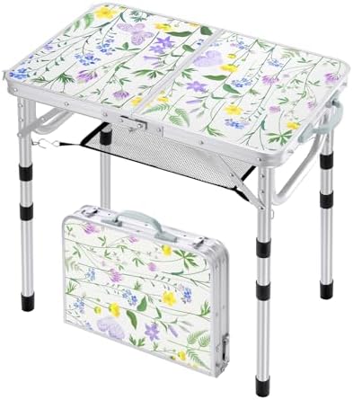 Sportneer Camping Table:Small Folding Table Portable Table 23.6" L X 15.7" W 4 Height with Mesh Layer- Adjustable Height Outdoor Table for Hiking Travel Picnic BBQ Cooking