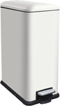 12 Gallon Slim Kitchen Trash Can, Rectangular Trash Can with Removal Inner Bucket and Soft-Close Lid, Foot Pedal, Stainless Steel Garbage Can 45 Liter, White