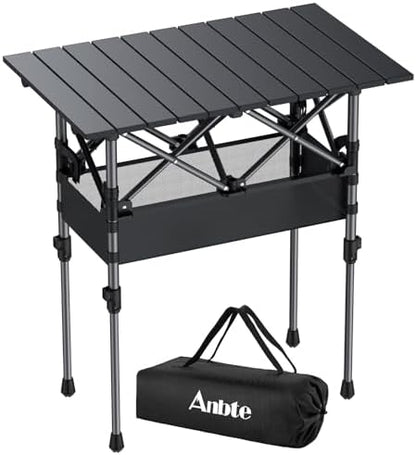 Anbte 2ft Small Roll Up Camping Table, Aluminum Portable, 25” X 16”, Black