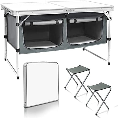 CampLand Outdoor Folding Table Aluminum Lightweight Height Adjustable with Storage Organizer for BBQ, Party, Camping