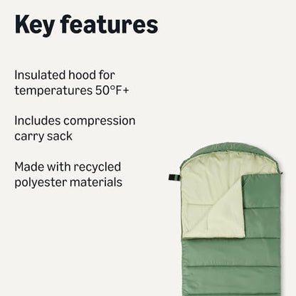 Amazon Basics Sleeping Bags for Adults, Camping Essentials, 3 Season Warm & Cool Weather
