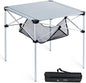 iClimb Lightweight Stable Alu. Folding Square Table Roll Up Top with Carry Bag for Camping Picnic Backyards BBQ Camp Kitchen (Silver, L)