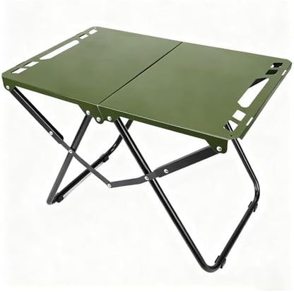 Tactical Camping Table, Collapsible Table Lightweight with Carry Bag, Durable Carbon Steel Outdoor Picnic Table for Camping, Travel expeditions, Hiking, Picnics, BBQs & Beach Trips - Green