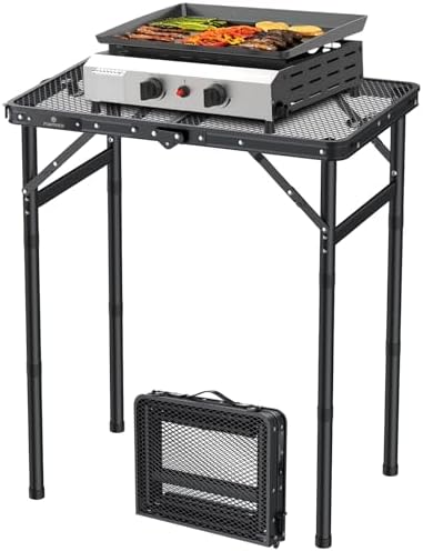 2ft Folding Grill Table 23''x16'', 3 Adjustable Heights Max 27.5'', Black