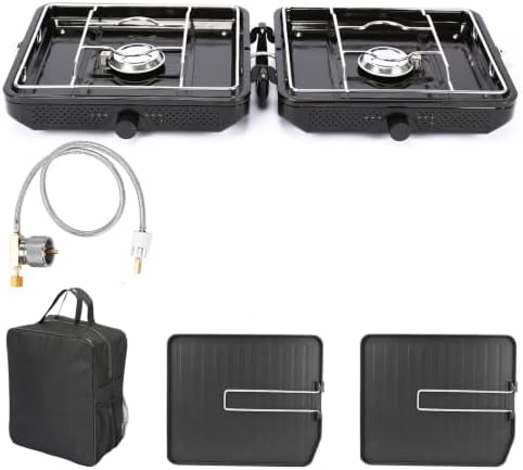 Uniflasy Foldable 2 Burner Camping Stove with Griddles