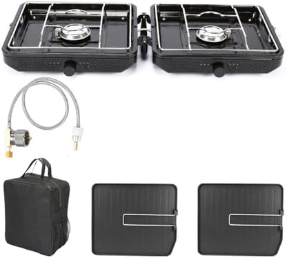 Uniflasy Foldable 2 Burner Camping Stove with Griddles