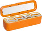 Clear Seasoning Box, 4 Packs Seasoning Rack Spice Pots, Condiment Jars Seasoning Box with Clear Covers and Spoons for Spice, Sugar, Salt, Pepper, Garlic Powder (Orange)