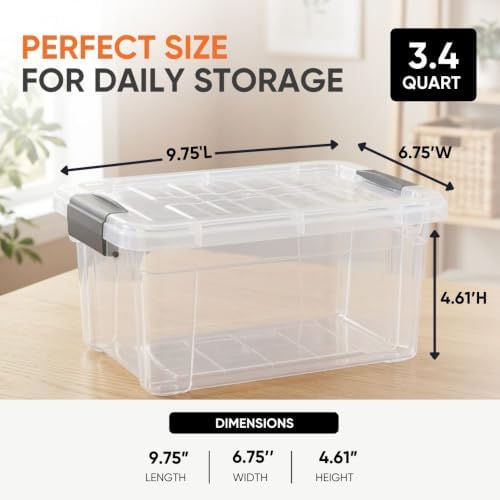 Superio 3.4 Quart Clear Plastic Storage Boxes with Lids, Stackable Organizer Containers, BPA-Free Storage Bins for Home, Office, School & Dorm, 6 Pack