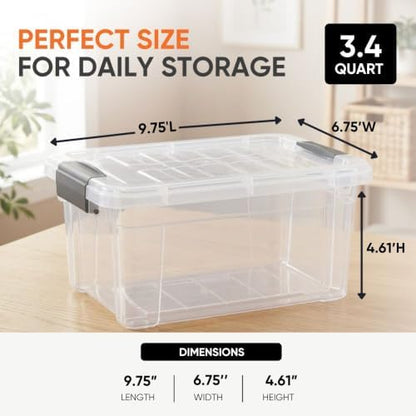 Superio 3.4 Quart Clear Plastic Storage Boxes with Lids, Stackable Organizer Containers, BPA-Free Storage Bins for Home, Office, School & Dorm, 6 Pack