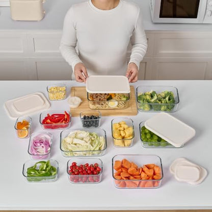 Glass Food Storage Containers with Lids — 6 Piece — 17.6 oz Glass with BPA-Free Leak Resistant Stackable Lids — Microwave, Oven & Dishwasher Safe — Ideal for Meal Prep & More - Vanilla Mist