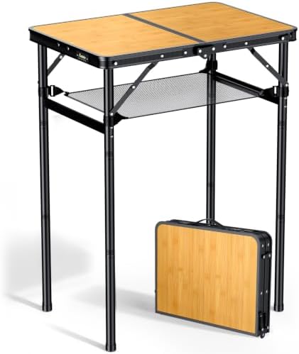 Anbte 2ft Folding Camping Table Max 29.5", 3 Adjustable Height, Yellow