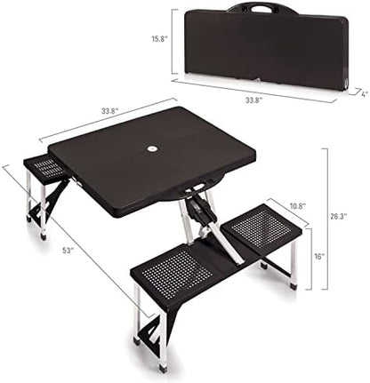 Picnic TIME Portable Folding Picnic Table with Seats for 4, Collapsible Aluminum Table with Benches & Umbrella Hole, Lightweight Foldable Table for Camping, Travel, Backyard, Tailgating