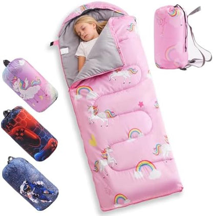 tuphen Kids Sleeping Bag - 50-77℉ 3-Season Waterproof Sleeping Bag for Boys & Girls, Lightweight 2.2 lbs Camping Gear with Compression Bag Ideal for Camping, Hiking, Indoor