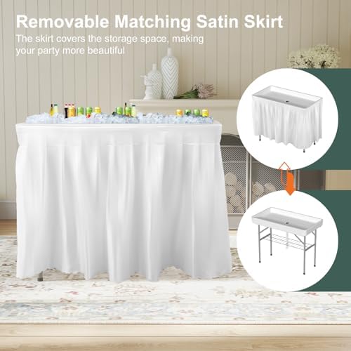 4 Foot Ice Cooler Table, Outdoor Cooler Table with Removable Matching Skirt and Shelf, Folding Ice Tables for Party, BBQ, Camping, Picnic, Fishing Cleaning Tables