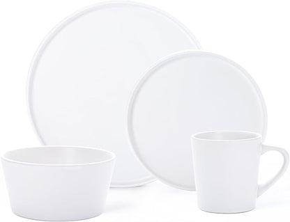 Plates and Bowls Sets for 4 - CJDC-QUELO 16 Piece Stoneware Dinnerware Sets with Mugs, Ceramic Dishware Sets for Kitchen Dining Use, Chip and Scratch Resistant Microwave Dishwasher Safe, White