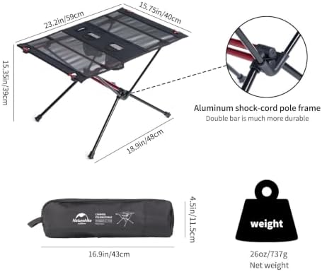 Naturehike FT07 Ultralight Camping Table, 1.6 LBS Portable Backpacking Table with Carry Bag & Cup Holder, Folding Mesh Camp Table for Camping Picnic Beach Fishing