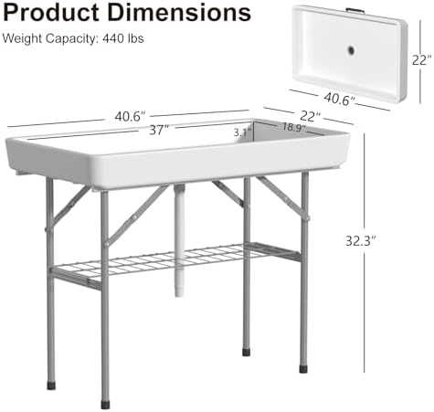 4 Foot Ice Cooler Table, Outdoor Cooler Table with Removable Matching Skirt and Shelf, Folding Ice Tables for Party, BBQ, Camping, Picnic, Fishing Cleaning Tables