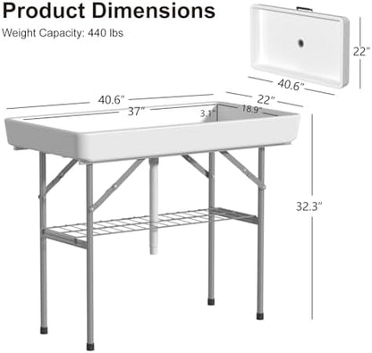 4 Foot Ice Cooler Table, Outdoor Cooler Table with Removable Matching Skirt and Shelf, Folding Ice Tables for Party, BBQ, Camping, Picnic, Fishing Cleaning Tables