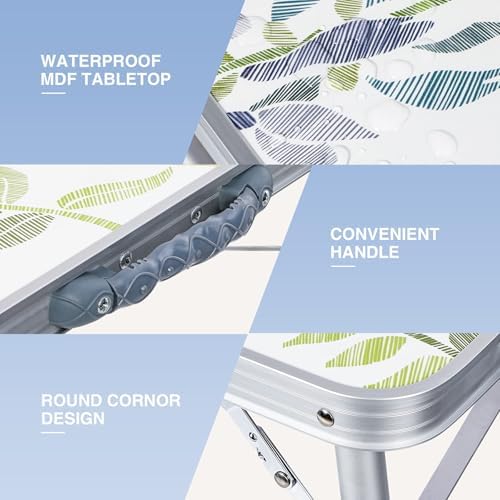 RedSwing 2ft Square Portable Camping Table, Adjustable Height Aluminum Foldable Table with Carry Handle, Lightweight Outdoor Indoor Picnic Samll Card Table for Camping, BBQ, Beach, Hiking
