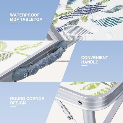 RedSwing 2ft Square Portable Camping Table, Adjustable Height Aluminum Foldable Table with Carry Handle, Lightweight Outdoor Indoor Picnic Samll Card Table for Camping, BBQ, Beach, Hiking
