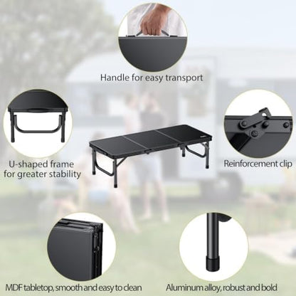 Anbte 34.2" x 15.7" Small Low Folding Picnic Table, 10.3" Height, Black