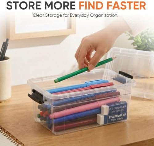 Superio 1.85 Quart Clear Plastic Storage Boxes with Lids, Stackable Organizer Containers, BPA-Free Storage Bins for Home, Office, School & Dorm, 6 Pack
