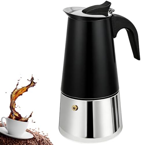 2 Cup Stovetop Espresso Maker Stainless Steel Moka Pot Stove Top Percolator Italian Coffee Makers Capable Mocha Greca Machine Cafe Classic Induction Cookers for Home and Camping 100ml 3.3oz
