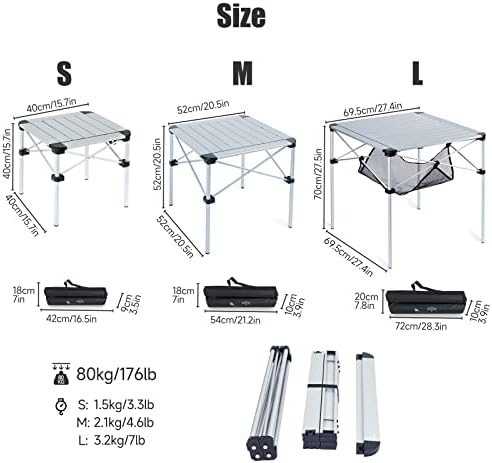 iClimb Lightweight Stable Alu. Folding Square Table Roll Up Top (Nature, L)