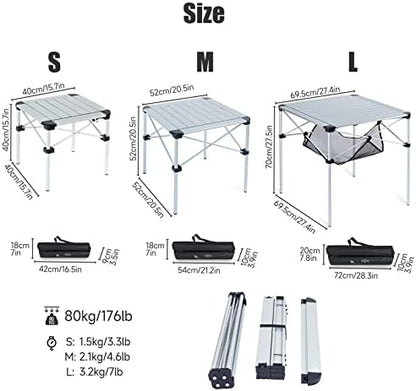 iClimb Lightweight Stable Alu. Folding Square Table Roll Up Top (Nature, L)