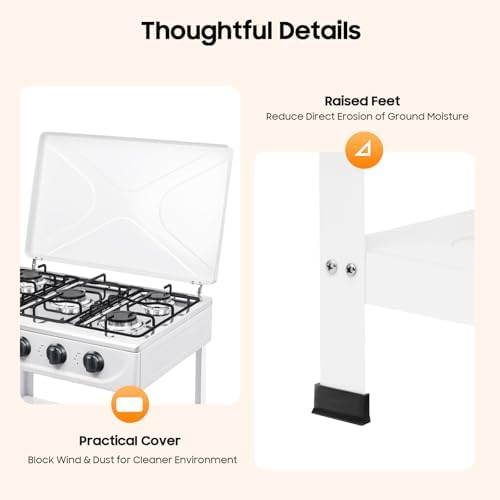 5 Burner Propane Portable Gas Stove, Gas Burners for Cooking Outdoor with Support Leg Stand Adapter Auto Ignition Cooktop Stove Top for RV, Apartment, Outdoor Cooking (White)