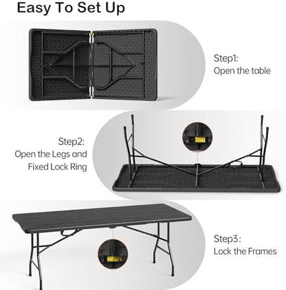 VSOAEIL 6 Foot Folding Table, 6 FT Foldable Plastic Table Heavy Duty HDPE