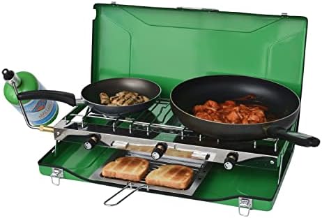 Flame King YSNBBQ-136M 3-Burner Portable Camping Stove Grill w/Toast Tray, Great for Outdoor Cooking, Backpacking, Hiking, & Emergency, Compatible with 1LB Propane Gas Bottle