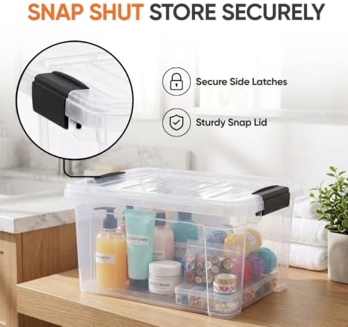 Superio 6.6 Quart Clear Plastic Storage Boxes with Lids, Stackable Organizer Containers, BPA-Free Storage Bins for Home, Office, School & Dorm, 5 Pack