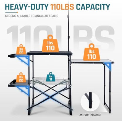 DMH OUTDOORS Folding Camping Kitchen Station Portable Outdoor Grill Table