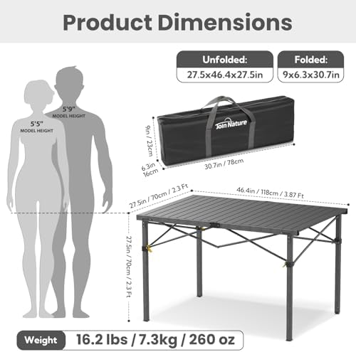 Join Nature 46.4" Large Camping Table for 2-6 People, Heavy Duty Foldable