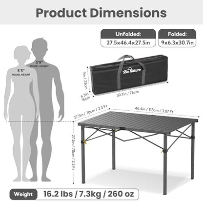 Join Nature 46.4" Large Camping Table for 2-6 People, Heavy Duty Foldable