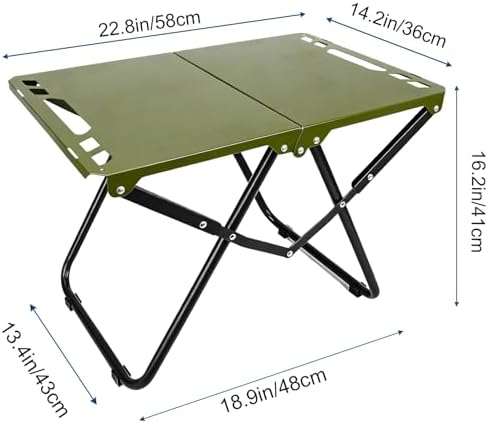 Tactical Camping Table, Collapsible Table Lightweight with Carry Bag, Durable Carbon Steel Outdoor Picnic Table for Camping, Travel expeditions, Hiking, Picnics, BBQs & Beach Trips - Green