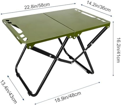 Tactical Camping Table, Collapsible Table Lightweight with Carry Bag, Durable Carbon Steel Outdoor Picnic Table for Camping, Travel expeditions, Hiking, Picnics, BBQs & Beach Trips - Green