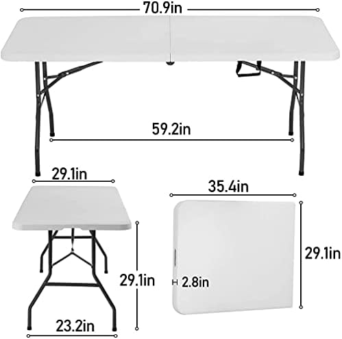 FDW | 6FT Folding Table | White | Portable Plastic Table
